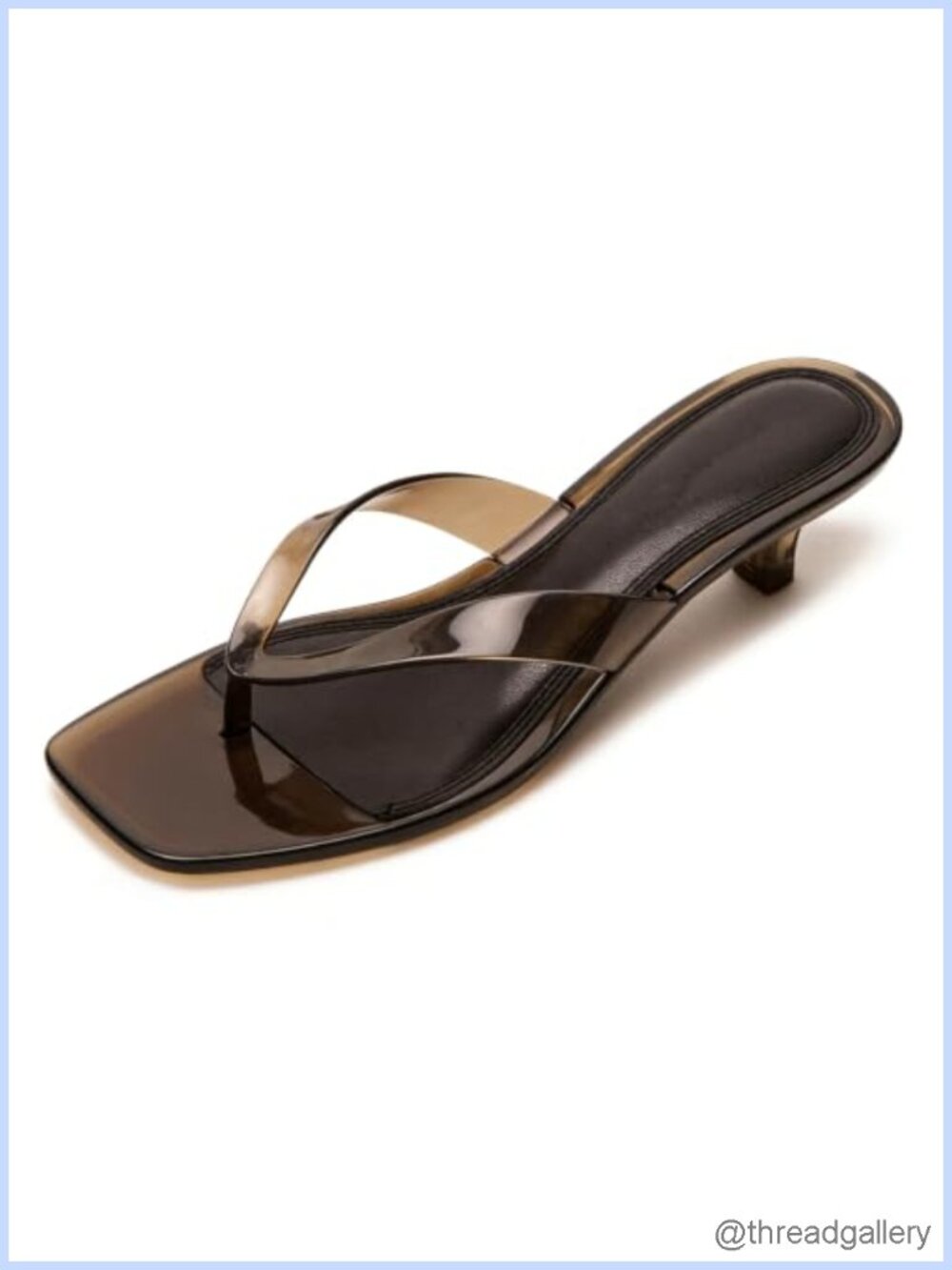 Jelly Thong Sandals Square Open Toe Kitten Heel Slide Flip Flops Women